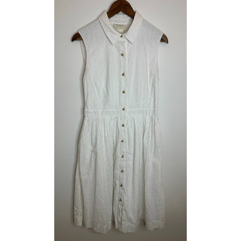 Kate Spade New York White Cotton Eyelet Sleeveless Button Front Dress *Altered - Picture 13 of 13